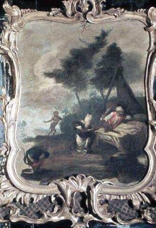 Satirische Szene mit Affen in der Landschaft