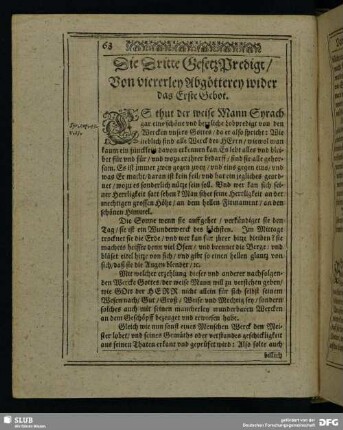Die Dritte Gesetz Predigt, von viererley Abgötterey wider das Erste Gebot