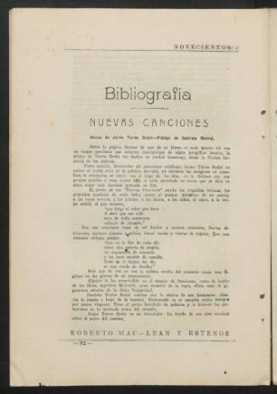 Nuevas canciones : Versos de Jaime Torres Bodet - Prólogo de Gabriela Mistral.