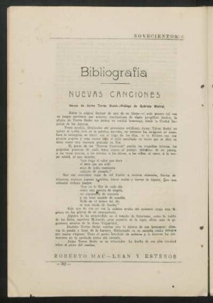 Nuevas canciones : Versos de Jaime Torres Bodet - Prólogo de Gabriela Mistral.