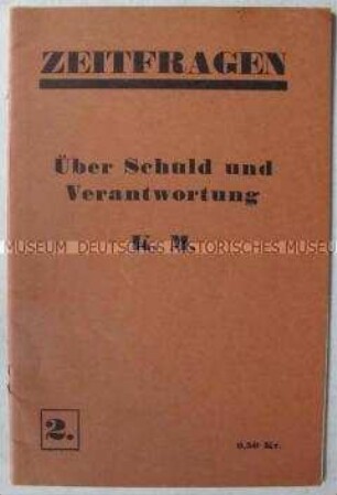 Exilschrift deutscher Emigranten in Schweden aus der Reihe "Zeitfragen" über die Verantwortung für den Krieg