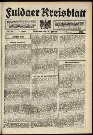 Zweite Ausgabe vom Samstag, den 18. Februar 1911.