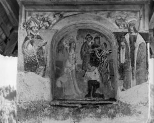 Bildstock : Bildstock. Stein, z. T. bemalt (1514). Bildfeld mit Martyrium des Heiligen Sebastian. Mühlen (Murau)-Sankt Helen