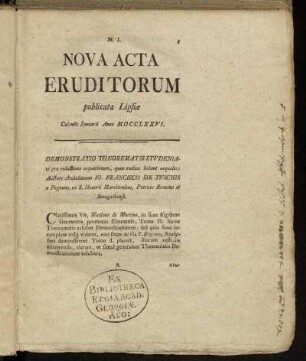 Demonstratio Theorematis Studeniani...Io. Francisco de Tuschis[...]