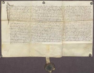 Gültverschreibung von Hans Drutz, wohnhaft zu Weißenstein, über zehn Pfund Heller Hauptgut, für das er jährlich zehn Schilling Heller an die Heiligenpfleger der Pfarrkirche zu Brötzingen zahlt.