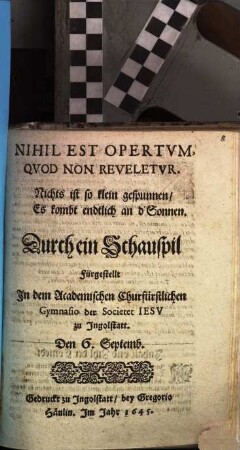 Nihil est opertum quod non reveletur : [Periocha]