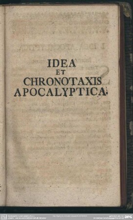 Idea Et Chronotaxis Apocalyptica
