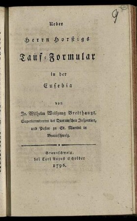 Ueber Herrn Horstigs Tauf-Formular in der Eusebia