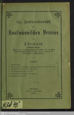 55.1900/01: Jahresbericht des Kaufmännischen Vereins zu Chemnitz