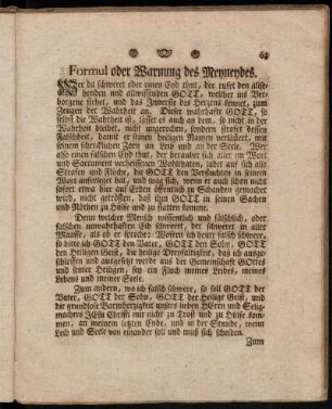 Formul oder Warnung des Meyneydes.