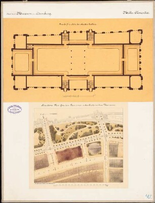 Naturhistorisches Museum (Gewerbemuseum), Hamburg: Lageplan 1:1000, Grundriss in Höhe der obersten Galerie 1:200