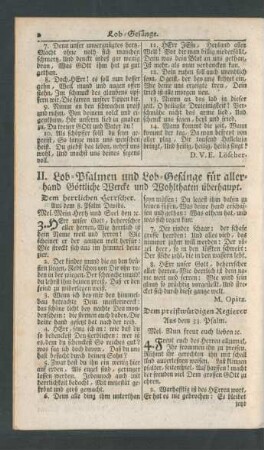 II. Lob-Psalmen und Lob-Gesänge für allerhand Göttliche Wercke und Wohlthaten überhaupt.