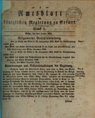 Amtsblatt der Preußischen Regierung zu Erfurt. 1851