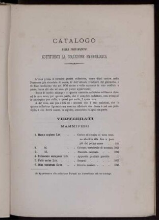 Catalogo Delle Preparazioni Costituenti La Collezione Embriologica