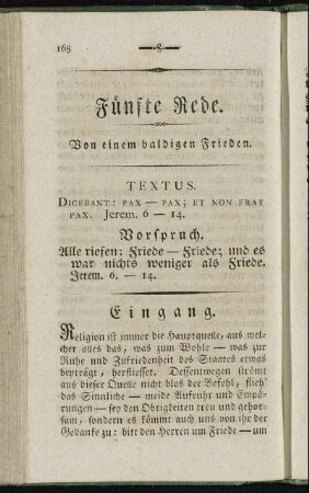 Fünfte Rede. Von einem baldigen Frieden.