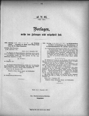 Anlage: ad No.62 (892-895), Vorlagen, welche den Zeitungen nicht mitgeteilt sind