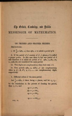 The Oxford, Cambridge and Dublin messenger of mathematics. 2. 1864