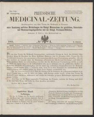 No 1. (2. Januar 1861) - No. 5 (30.Januar 1861)