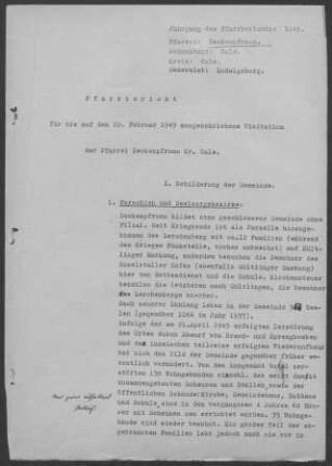 Deckenpfronn: Pfarrbericht 1949