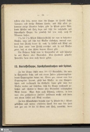 12. Kartoffelsuppe, Speckpfannkuchen und Spinat