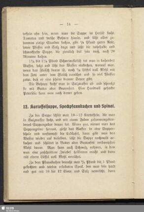 12. Kartoffelsuppe, Speckpfannkuchen und Spinat
