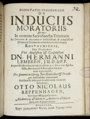Disputatio Inauguralis De Induciis Moratoriis