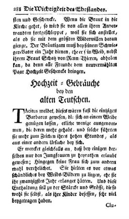 Hochzeit-Gebräuche bey den alten Teutschen.