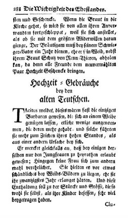 Hochzeit-Gebräuche bey den alten Teutschen.