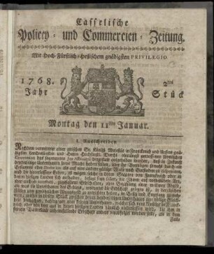 2tes Stueck, Montag den 11ten Januar. 1768