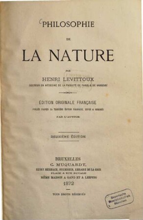 Philosophie de la nature par Henri Levittoux