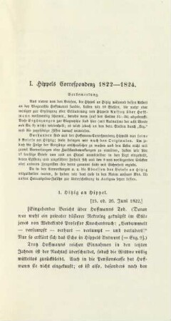 I. Hippels Correspondenz 1822-1824