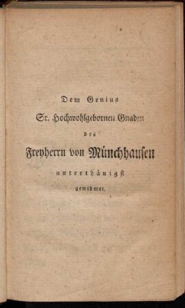 Dem Genius ... des Freyherrn von Münchhausen ... gewidmet