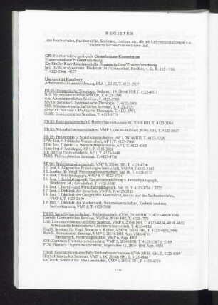 Register der Hochschulen, Fachbereiche, Seminare ...