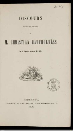 Discours prononcés aux funérailles de M. Christian Bartholmèss : le 8 Septembre 1856