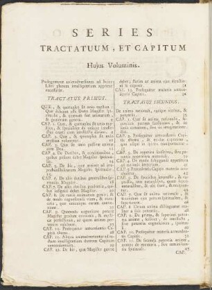 Series Tractatuum, et Capitum hujus Voluminis.