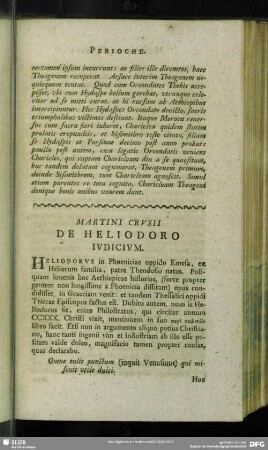 Martini Crusii De Heliodoro Judicium