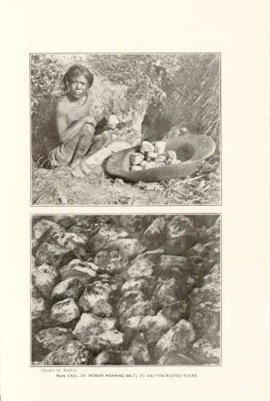 Plate CXVI. (a) Woman washing salt; (b) Salt-incrusted rocks