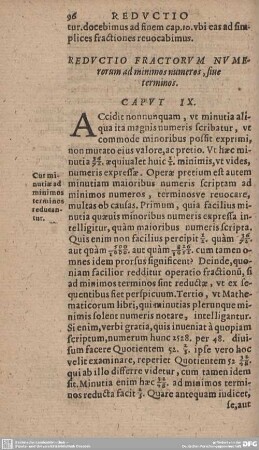 REDUCTIO FRACTORUM NUMERORUM ad minimos numeros, sine terminos.