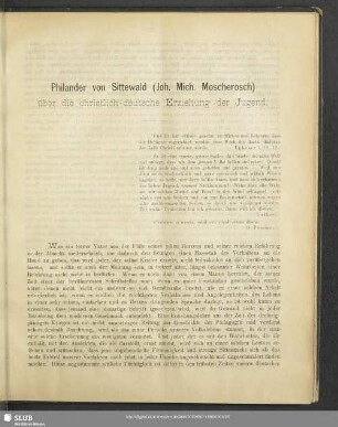 Philander von Sittewald (Joh. Mich. Moscherosch) über die christlich-deutsche Erziehung der Jugend
