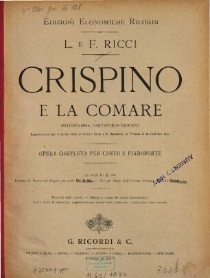 Crispino e la comare : melodramma fantastico-giocoso