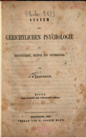 System der gerichtlichen Psychologie für Gerichtsärzte, Richter und Vertheidiger