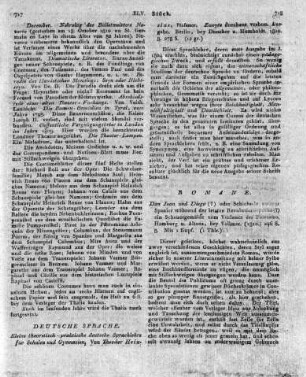 Don Juan und Diego (?) oder Schicksale zweyer Spanier während der letzten Revolutionsepoche (?) ein Schauergemälde vom Verfasser des Fiorenzo. Hamburg u. Altona, bey Vollmer. (1810.) 246 S. 8. Mit 1 Kupf.