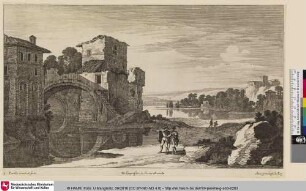 [Flusslandschaft mit einer Ruine und Brücke]