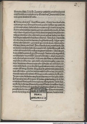 Oratio ad Innocentium VIII. pontificem maximum : 1485.04.27. Mit Gedicht von Johannes Annius