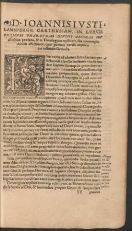 D. Ioannis Iusti ... In Librum Primum Pharetrae Divini Amoris Seu affectivae praefatio ...