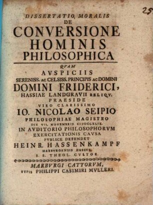 Diss. mor. de conversione hominis philosophica