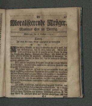 Nummer Een un Veertig. Mahndags den 11. October 1751