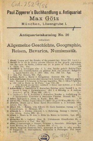 Antiquariats-Katalog. 26. [ca. 1895]