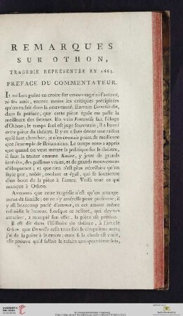 Remarques sur Othon, Tragédie représentée en 1665