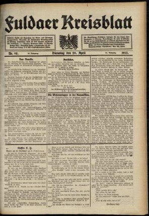 Ausgabe vom Dienstag, den 29. April 1913.